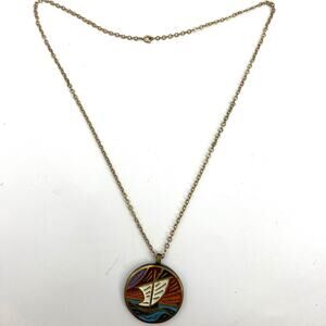 Vintage 1970 Enamel Medallion Terra Sancta Guild Israel Pendant 13"